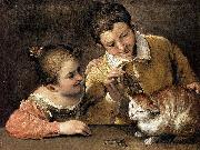 Annibale Carracci Two Children Teasing a Cat France oil painting artist